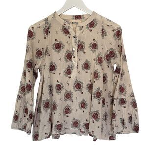 Pietsie Atlin Boho Blouse A- Line Top Woven Cotton Cream Peasant Long Sleeve XS